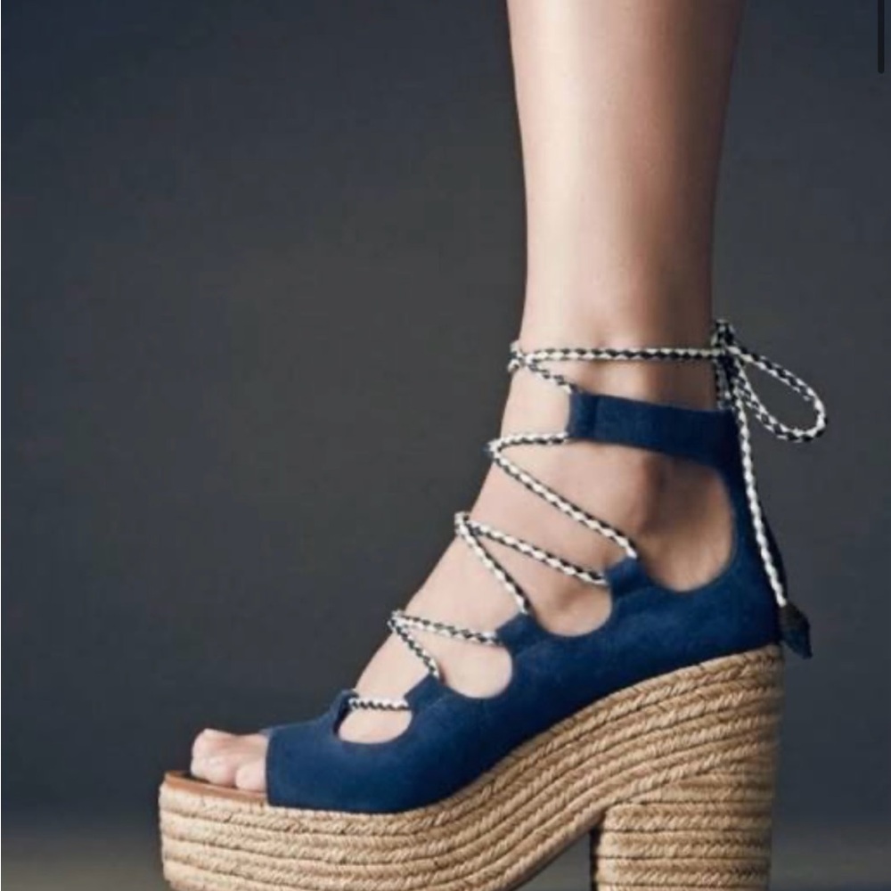 Tory Burch Navy Espadrille Wedges